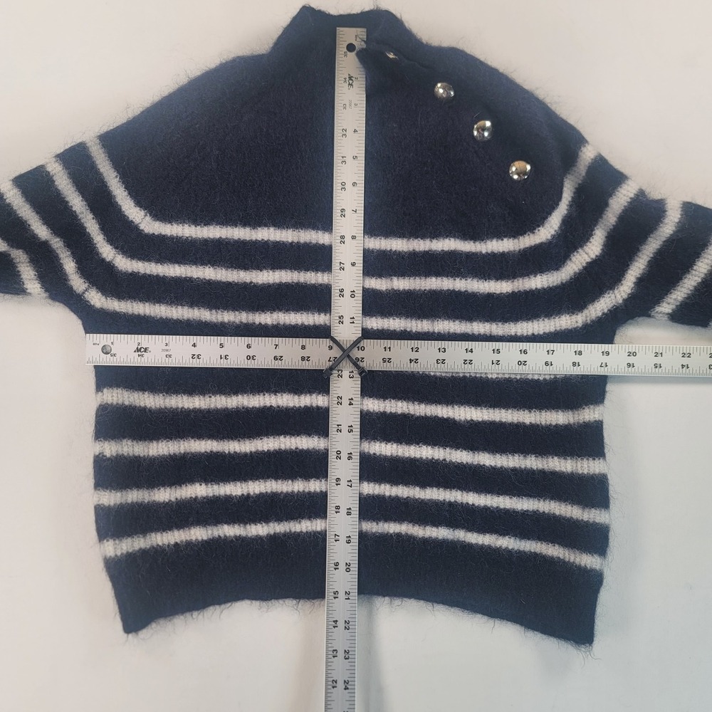 Sezane Trudy Jumper Womens M Navy Cream Striped Mohair Wool Sweater Buttons - Picture 3 of 6